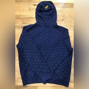 Nike All Over Swoosh Print Hoodie Size Medium Blue and Yellow/Gold